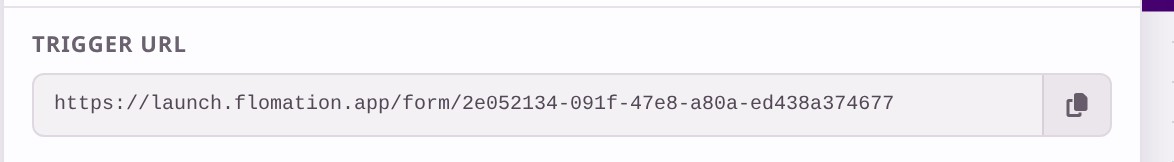 The Trigger URL box showing the form's web address, with a copy button on the right.