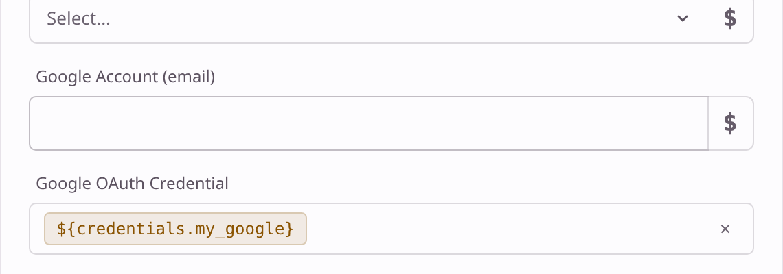 The Google OAuth Credential field set to my_google.